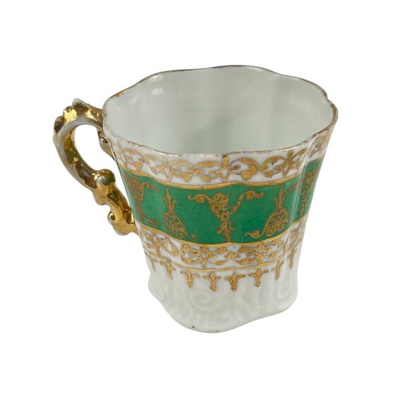 Antique Victoria Carlsbad Austria Porcelain demi tasse With Gold & Green Ornate - Picture 7 of 12